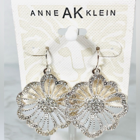 Anne Klein Silver Crystal Flower Earrings - Picture 1 of 7